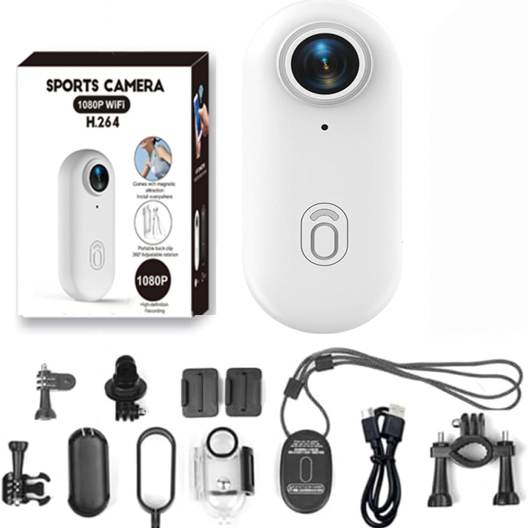 Mini Cámara Deportiva 1080p a 4k Magnética Portátil- color blanco